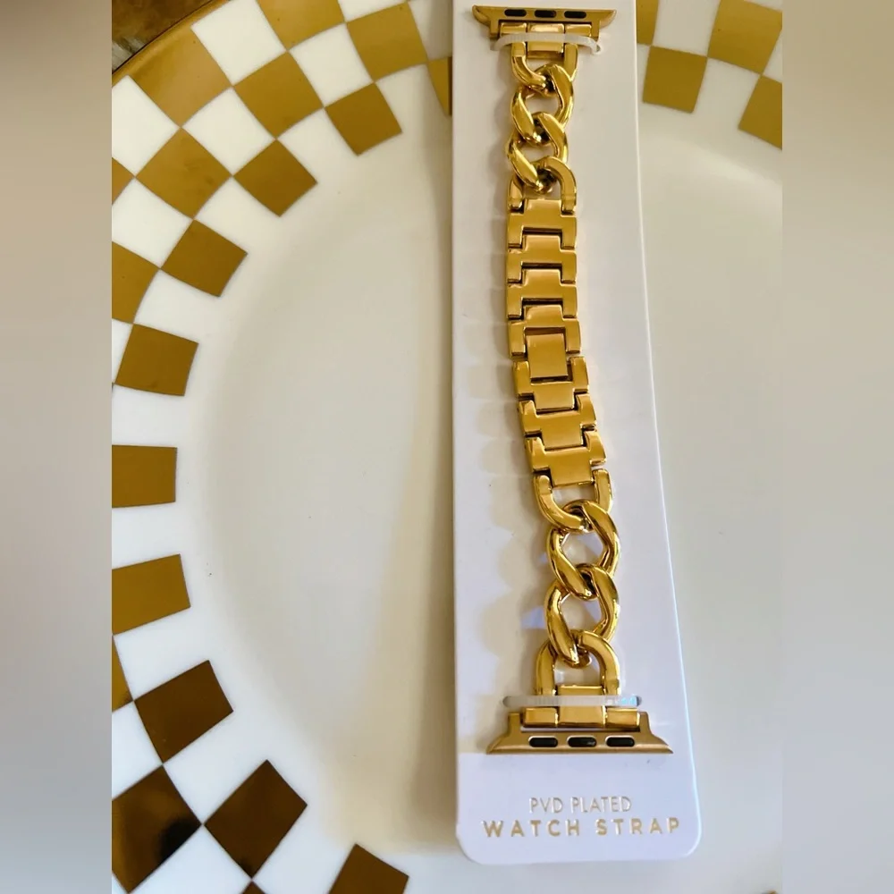 Apple watch strap 42mm 44mm 45mm cuban yellow gold stainless PVD plated iwatch